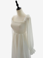 Daily Dresses Maxi Woman's Dress Long Sleeves Square Neck High Rise Waist Academic White Dress