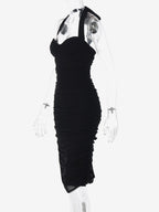 Party Dresses Black Halter Sweetheart Ruched Split Midi Dress Night Club City Outfit