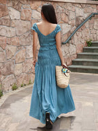 Vacation Dress Flowy Tiered Smocked Maxi Off Shoulder Ruffle Sleeve Summer Resort Vacation Sundress