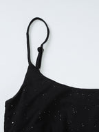 Night Out Dresses Black Glitter Mesh Choker Slit Maxi Dress See Through Night Club Party Gown