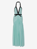 Vacation Dresses Flowy Chiffon Deep V Backless Halter Maxi Dress Summer Resort Evening Party Dress