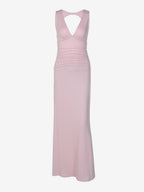 Vacation Dresses Blush Pink Deep V Cutout Back Ruched Bodycon Maxi Dress Evening Cocktail Gown