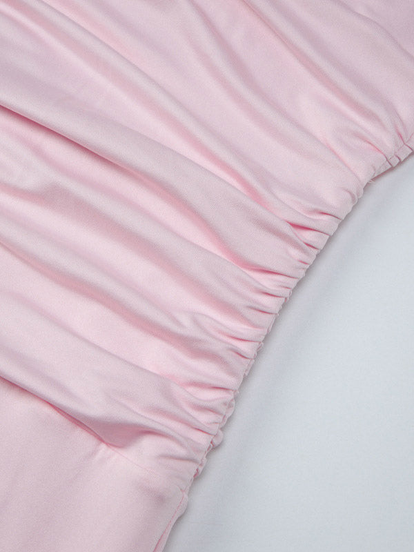 Vacation Dresses Blush Pink Deep V Cutout Back Ruched Bodycon Maxi Dress Evening Cocktail Gown