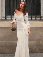 Party Dresses Off Shoulder Lace Trim Flare Sleeve Maxi Dress Deep V Bodycon Mermaid Gown