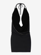 Party Dresses Black Rivet Trim Halter Open Back Bodycon Mini Dress Nightclub Party Outfit