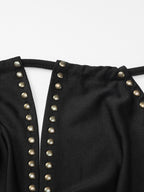 Party Dresses Black Rivet Trim Halter Open Back Bodycon Mini Dress Nightclub Party Outfit
