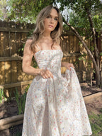 Date Night Dresses Spaghetti Strap Ditsy Floral Corset Maxi Dress Bustier A-Line Floor Length Gown