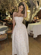 Date Night Dresses Spaghetti Strap Ditsy Floral Corset Maxi Dress Bustier A-Line Floor Length Gown