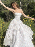 Date Night Dresses Spaghetti Strap Ditsy Floral Corset Maxi Dress Bustier A-Line Floor Length Gown