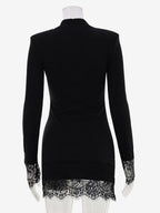 Night Out Dresses Mandarin Collar Gold Button Lace Cuff Long Sleeve Bodycon Mini Dress
