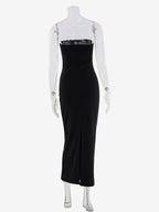 Night Out Dresses Strapless Rhinestone Embellished Bodycon Midi Dress Back Split Evening Gown