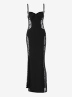 Night Out Dresses Black Side Sheer Lace Panel Mermaid Maxi Dress Nightclub Formal Gown