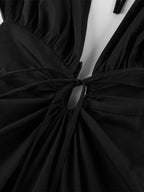 Party Dresses Deep V Drawstring Waist Open Back Maxi Dress Short Sleeve Flowy Vacation Gown