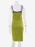 Daily Dresses Contrast Bust Satin Spaghetti Strap Ruched Bodycon Midi Dress