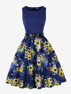 Vintage Dresses 1950s Swing Floral Swing Dress Sleeveless A-Line Tea Party Midi Dress