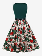 Vintage Dresses 1950s Swing Floral Swing Dress Sleeveless A-Line Tea Party Midi Dress