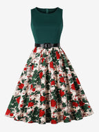 Vintage Dresses 1950s Swing Floral Swing Dress Sleeveless A-Line Tea Party Midi Dress