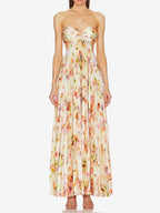 Party Dresses Floral Print Backless Spaghetti Strap Maxi Dress Summer Boho Beach Long Dress