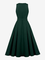 Daily Dresses Women's Sleeveless V Neck Belted Midi Dress Button Front A-Line Flare Dress