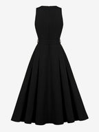 Daily Dresses Women's Sleeveless V Neck Belted Midi Dress Button Front A-Line Flare Dress