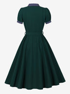 Vintage Dress Women's 1950s Swing Dress Polka Dot Collar Bow Tie Tea Party Midi Dress
