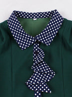 Vintage Dress Women's 1950s Swing Dress Polka Dot Collar Bow Tie Tea Party Midi Dress