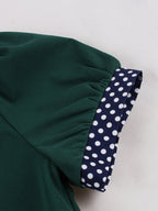 Vintage Dress Women's 1950s Swing Dress Polka Dot Collar Bow Tie Tea Party Midi Dress