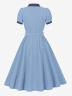 Vintage Dress Women's 1950s Swing Dress Polka Dot Collar Bow Tie Tea Party Midi Dress