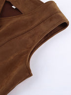 Khaki Cami Top V-Neck Chic Clothes Suede Women Camis