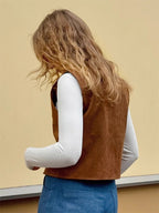 Khaki Cami Top V-Neck Chic Clothes Suede Women Camis