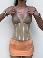 Khaki Cami Top Straps Neck Chic Shaping Camis For Women