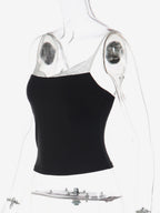 Cami Top Contrast Eyelash Lace Square Neck Spaghetti Strap Crop Cami Top
