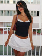 Cami Top Contrast Eyelash Lace Square Neck Spaghetti Strap Crop Cami Top
