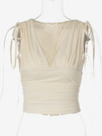 Tank Top Women's Sexy Ruched Crop Top Deep V Neck Sleeveless Slim Fit Summer Cami Top