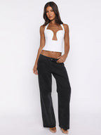 Crop Cami Tank Top Heart Plunge Halter Tie Back Slim Crop Cami Streetwear Top