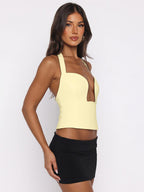 Crop Cami Tank Top Heart Plunge Halter Tie Back Slim Crop Cami Streetwear Top