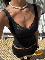 Cami Top Eyelash Lace Trim V Neck Ruched Slim Crop Cami Tank Top