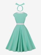 Vintage Swing Dress Women's 1950s Contrast Trim Bow Neck Tea Party Dress