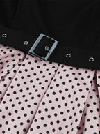 Vintage Swing Dress 1950s Contrast Polka Dot Dress Square Neck Tea Party Dress