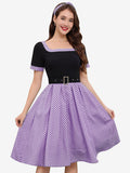Vintage Swing Dress 1950s Contrast Polka Dot Dress Square Neck Tea Party Dress