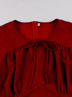 Vintage Dress Women's Elegant Tiered Midi Dress Short Flutter Sleeve Tie Front Fit And Flare Dress