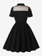 Women's 1950s Vintage Swing Dress Mesh Contrast Collar Button Front Midi Dress