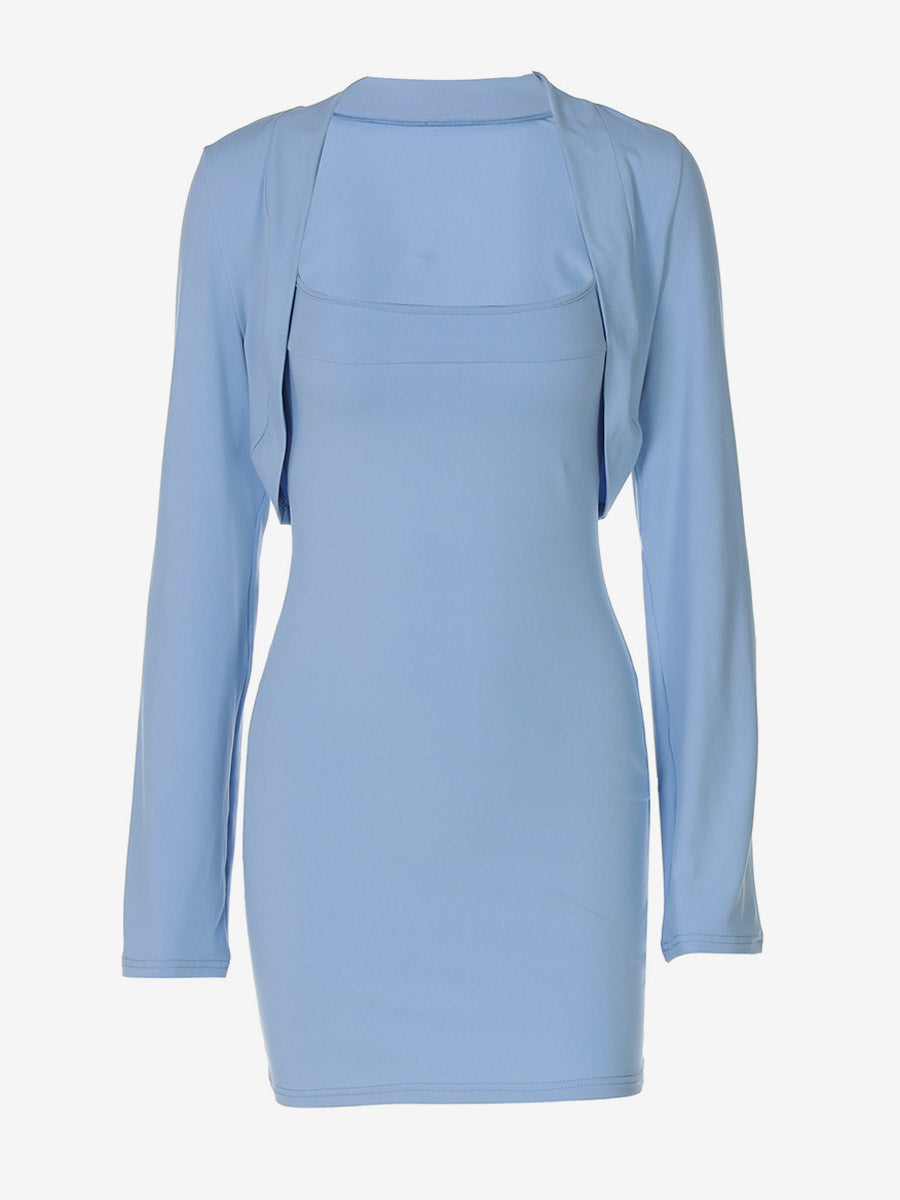 Two Piece Sets Blue Sexy Street Wear Mini Skirt Top Set