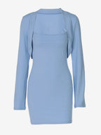 Two Piece Sets Blue Sexy Street Wear Mini Skirt Top Set