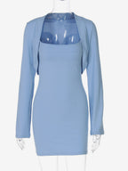 Two Piece Sets Blue Sexy Street Wear Mini Skirt Top Set