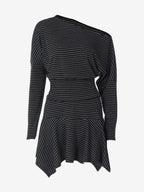 Skirt Set Gray Stripes Dating Long Sleeves Stripes Two Piece Sets