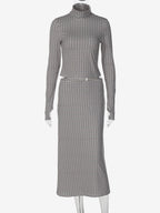 Two Piece Sets Coffee Brown Casual Plaid Daily Casual Long Sleeves Skirt Set
