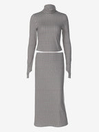 Two Piece Sets Coffee Brown Casual Plaid Daily Casual Long Sleeves Skirt Set
