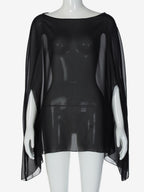 Sheer Chiffon Batwing Sleeve Cape Beach Cover Up