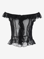 Crop Top Off-the-Shoulder Ruffle Sheer Mesh Peplum Top